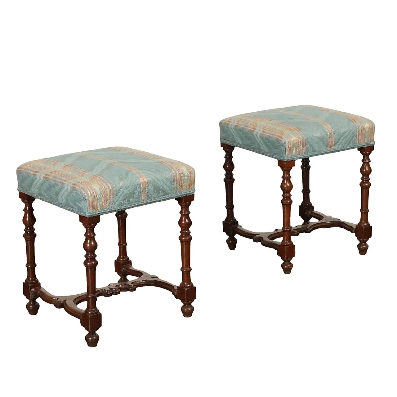 Pair of walnut stools with turned legs, late 19th century 1
