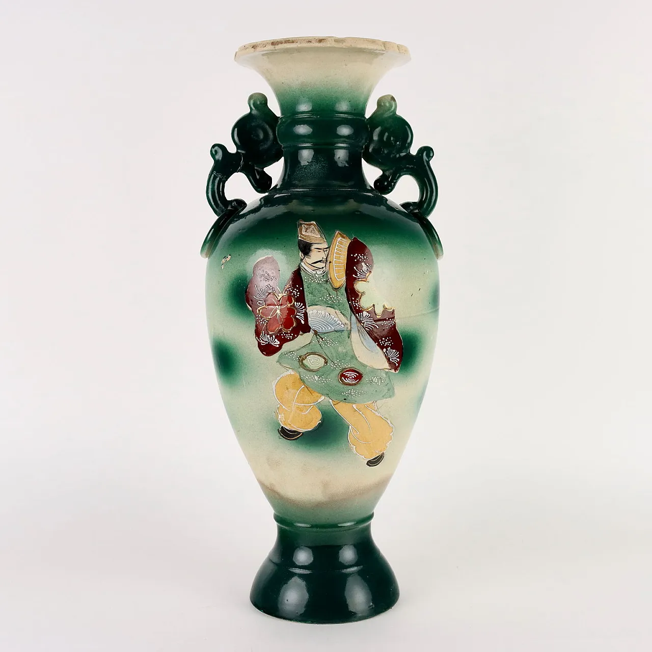 Coppia di Vasi giapponesi in ceramica con motivi floreali e figure 7