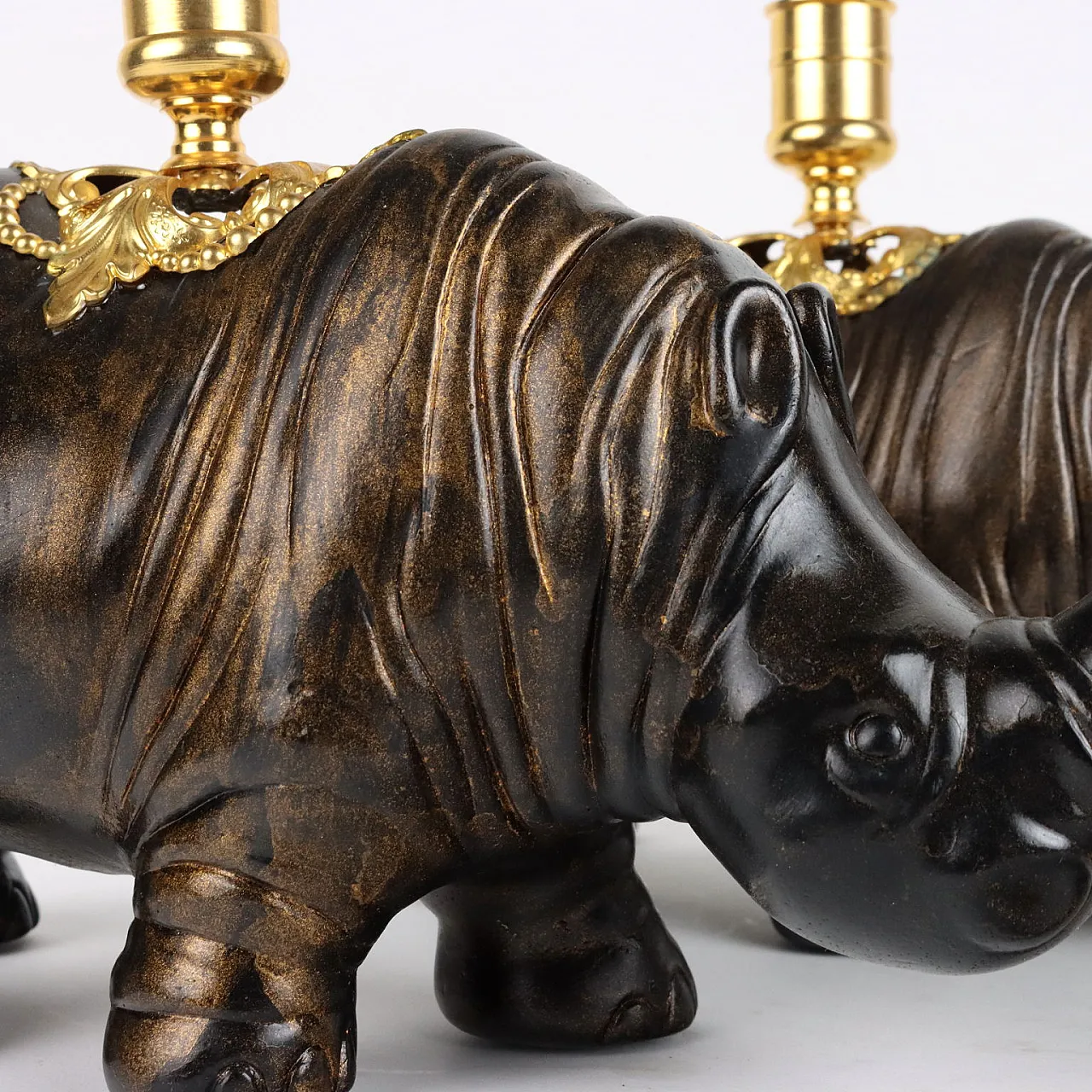 Pair of rhinoceros lamp holders by Jean-Luc Maisiere, late 19th century 4