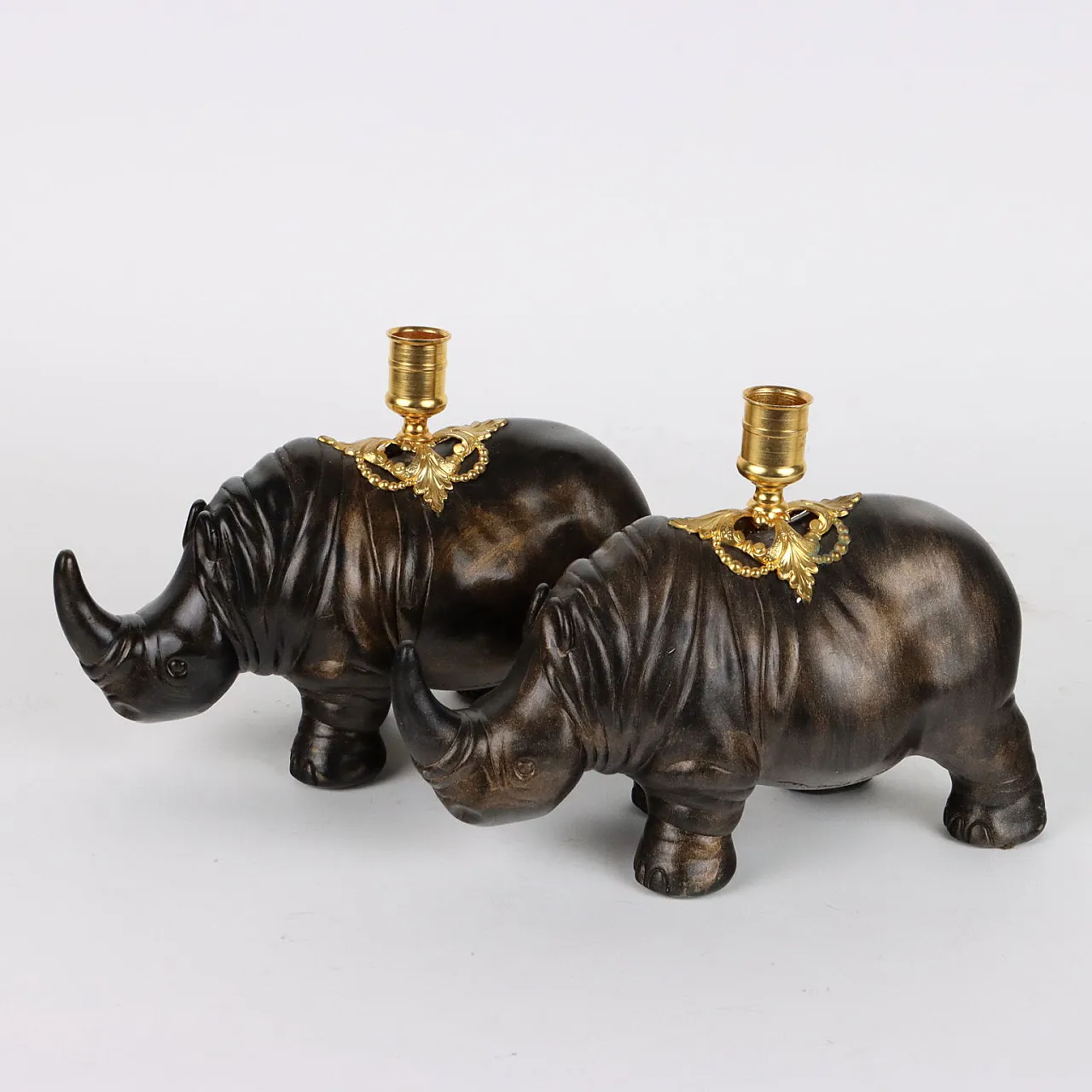 Pair of rhinoceros lamp holders by Jean-Luc Maisiere, late 19th century 6