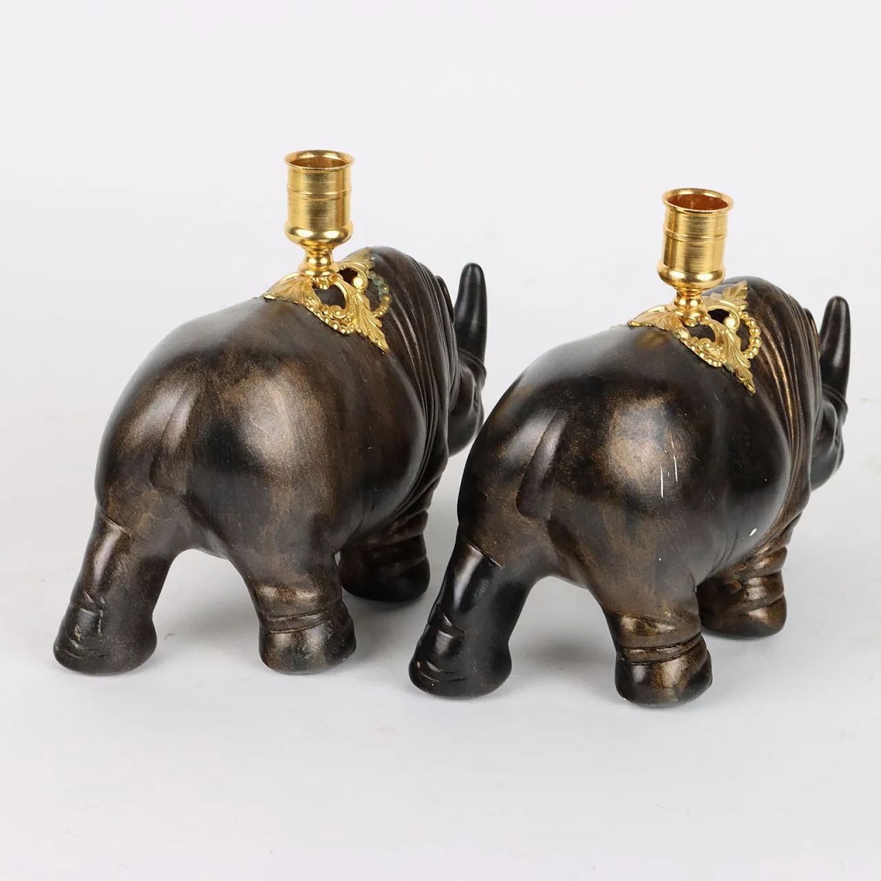 Pair of rhinoceros lamp holders by Jean-Luc Maisiere, late 19th century 8