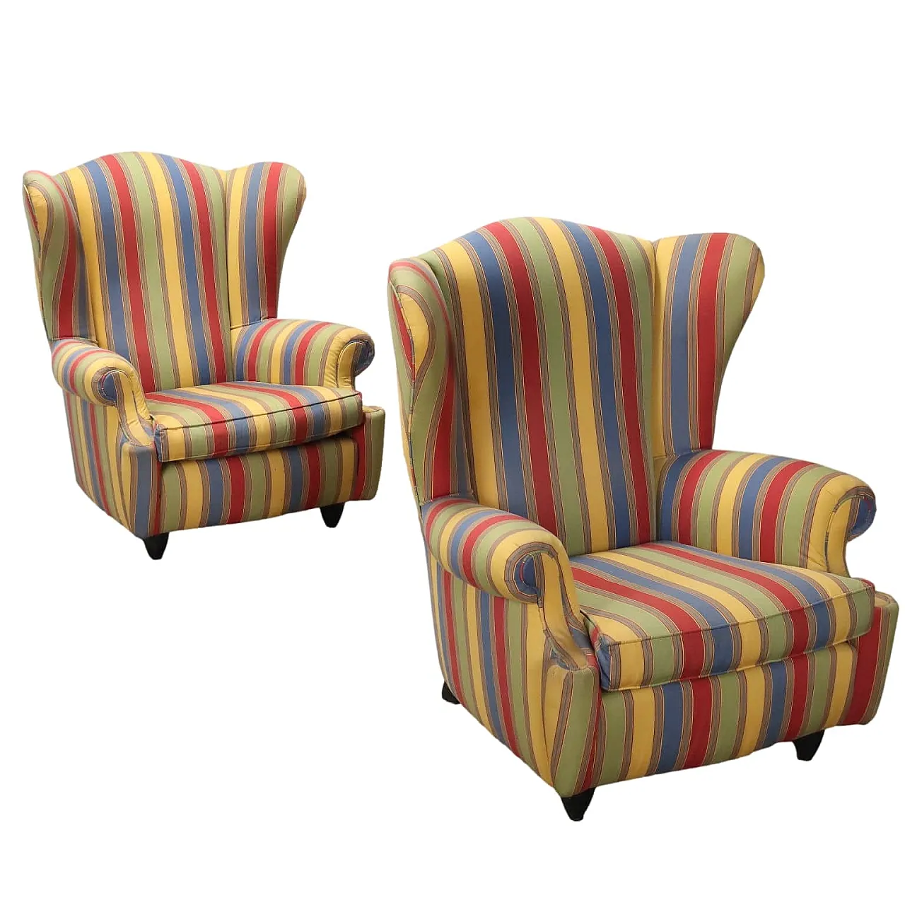 Poltrone Bergère in tessuto e legno, metà '900 1