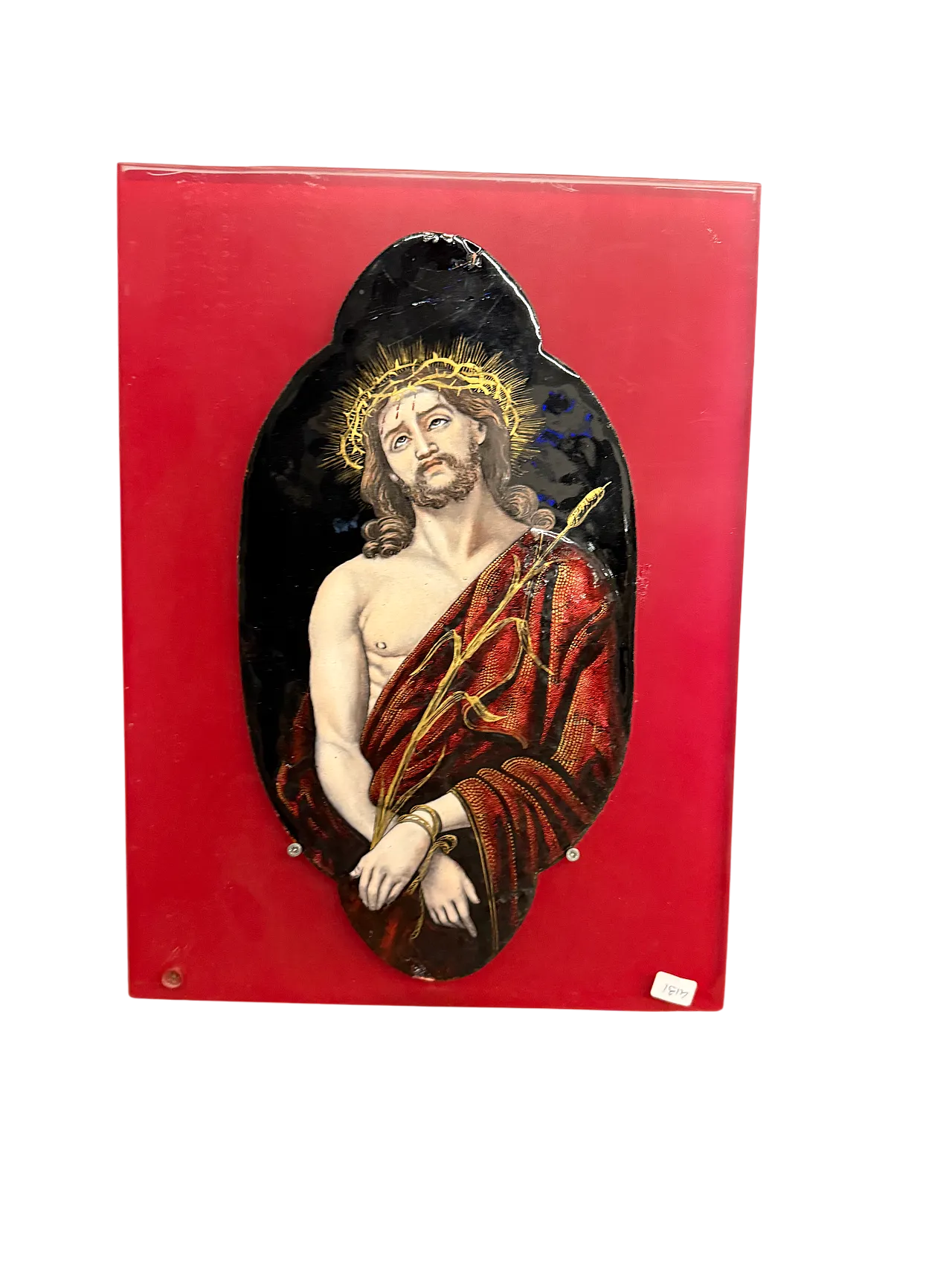 Placca dipinta smalto Limoges raffigurante Cristo, metà '800 11