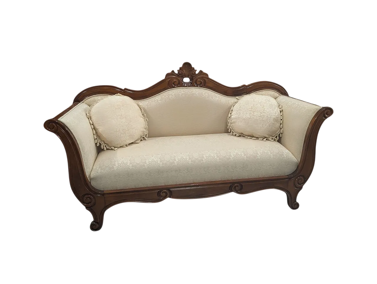 Divano in legno e tessuto stile classico con cuscini 8