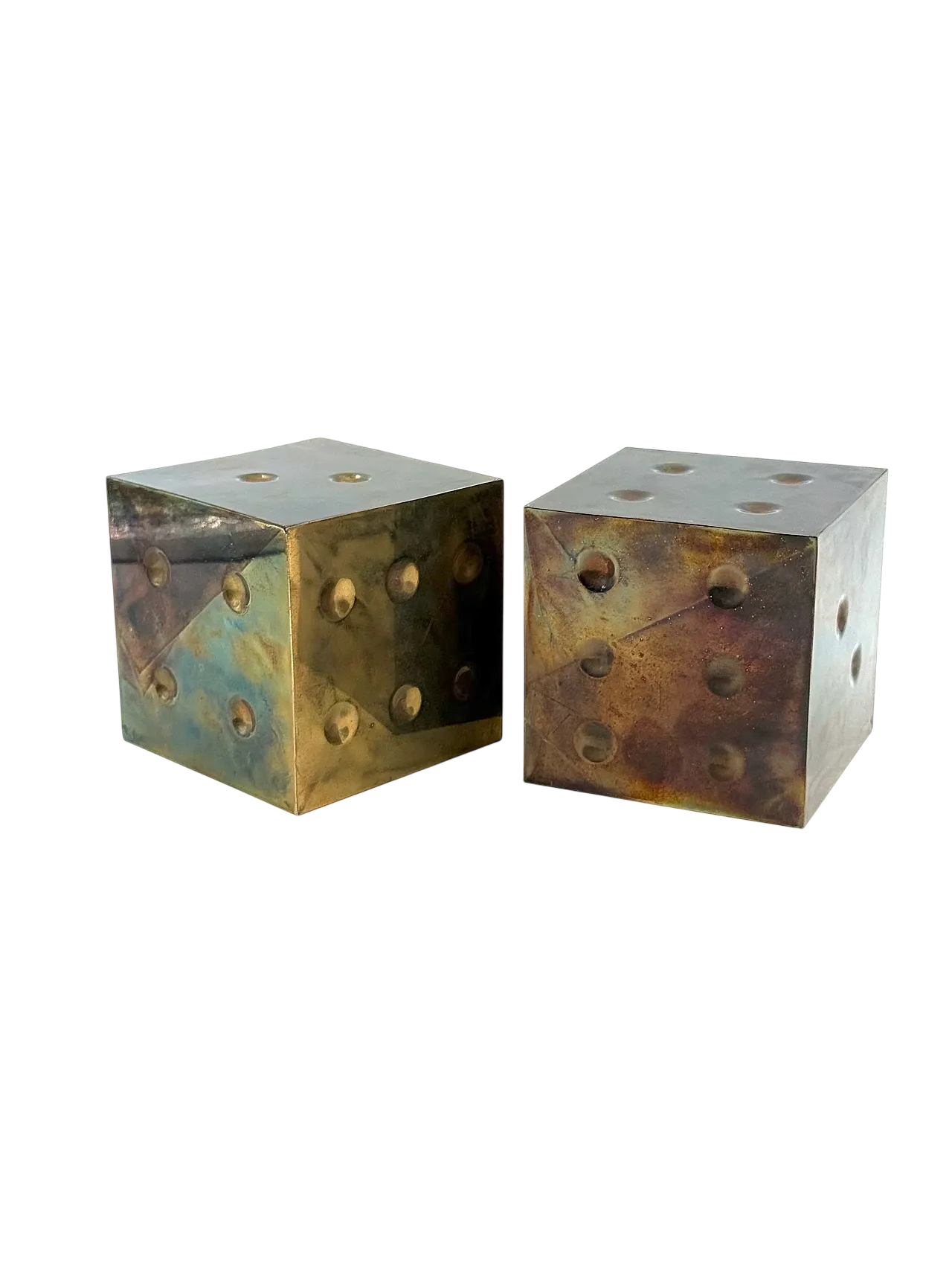 Pair of Brass Dic-Shaped Paperweights / Bookands, Italy 1970s 12