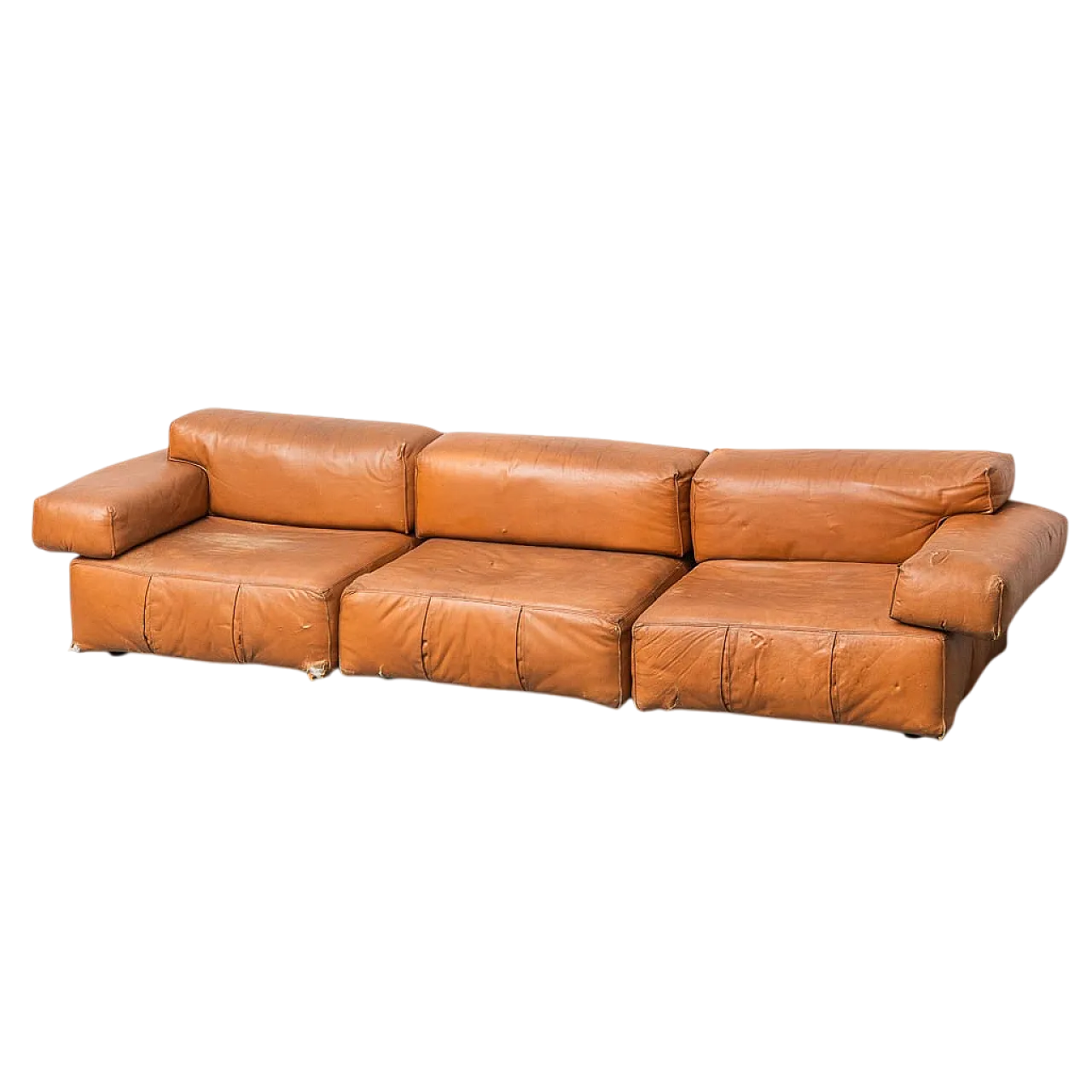3 -seater modular sofa in brown leather, 70s 12