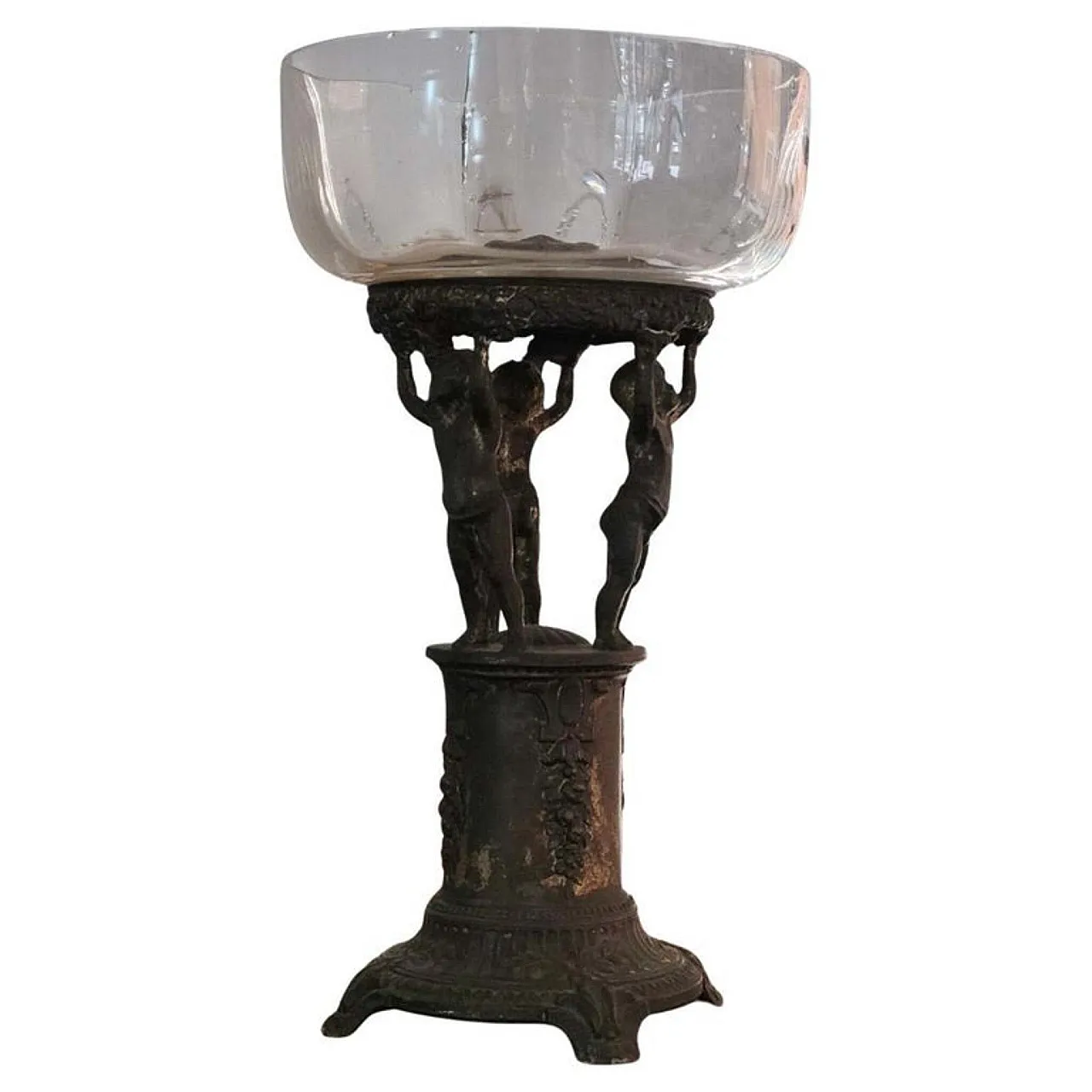 Centrotavola alzata Liberty in vetro antimonio con putti, Italia 1900 7