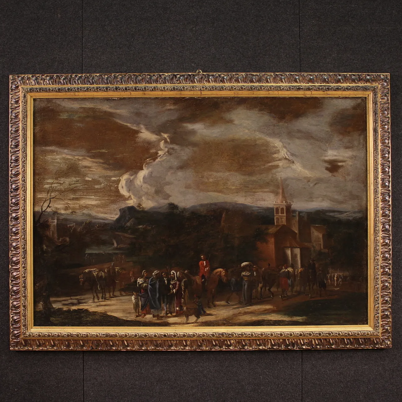 Landscape with figures, Italian oil painting, 18th century 1