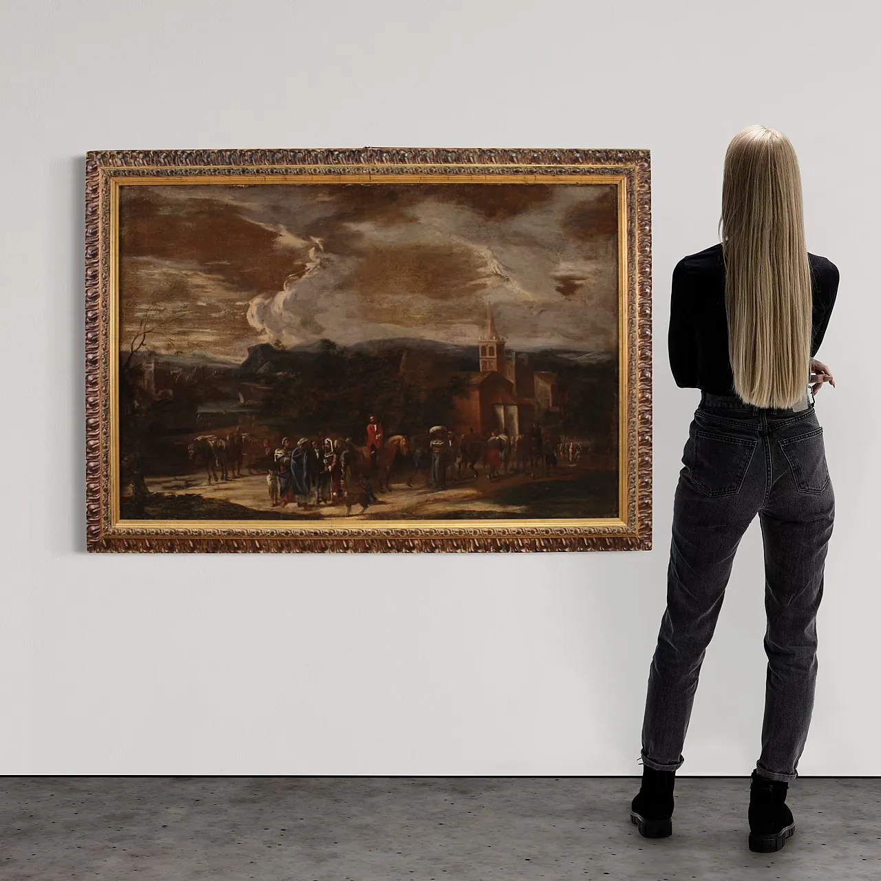 Landscape with figures, Italian oil painting, 18th century 2