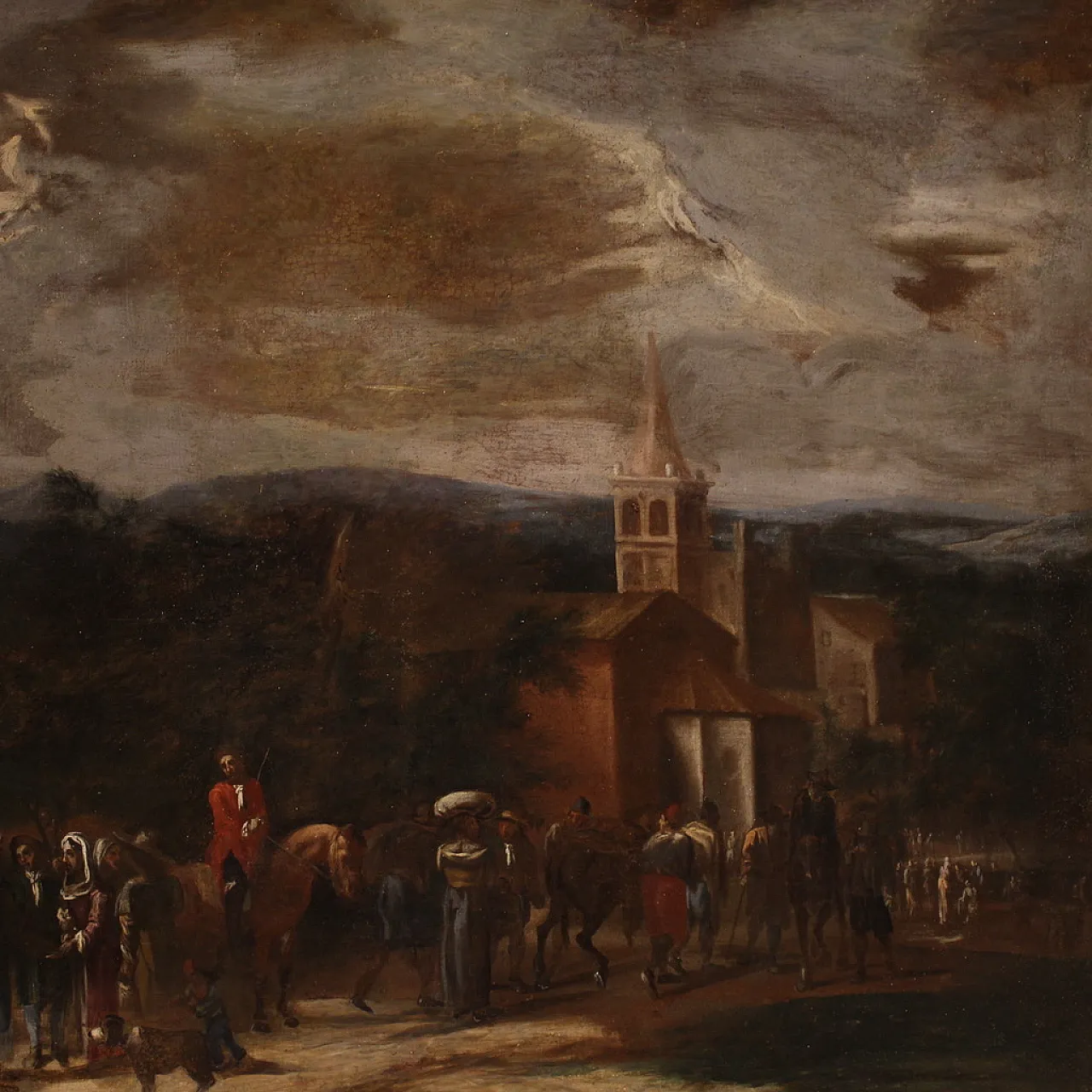 Landscape with figures, Italian oil painting, 18th century 3