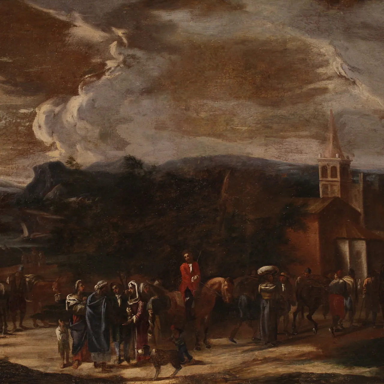 Landscape with figures, Italian oil painting, 18th century 4