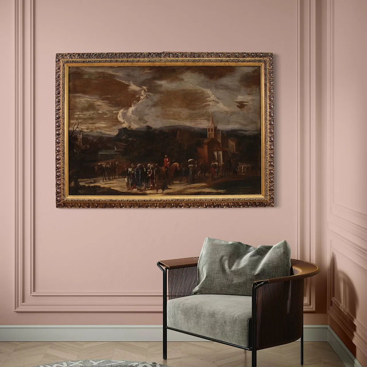 Landscape with figures, Italian oil painting, 18th century 5