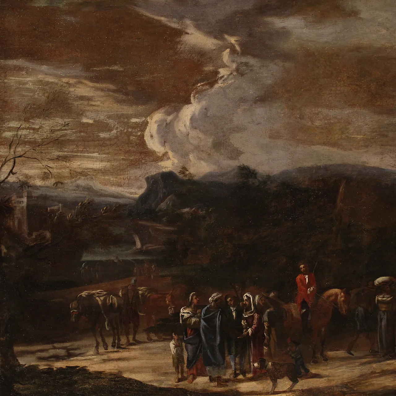 Landscape with figures, Italian oil painting, 18th century 6