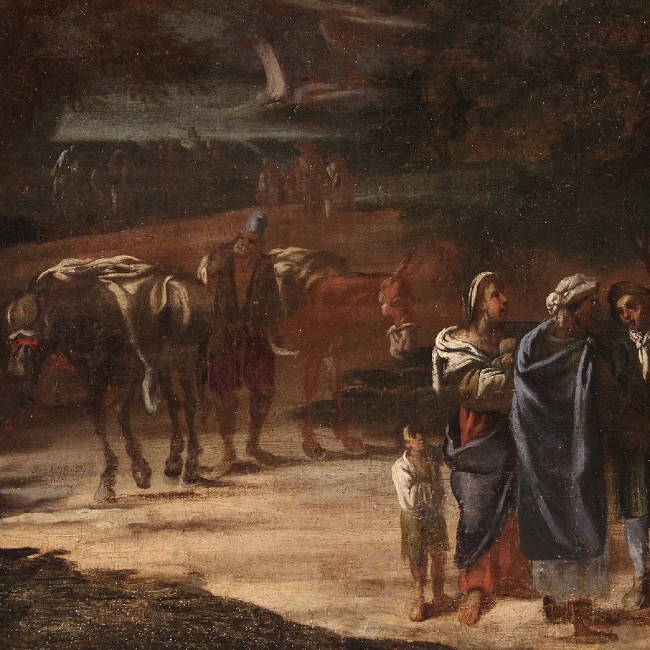 Landscape with figures, Italian oil painting, 18th century 11