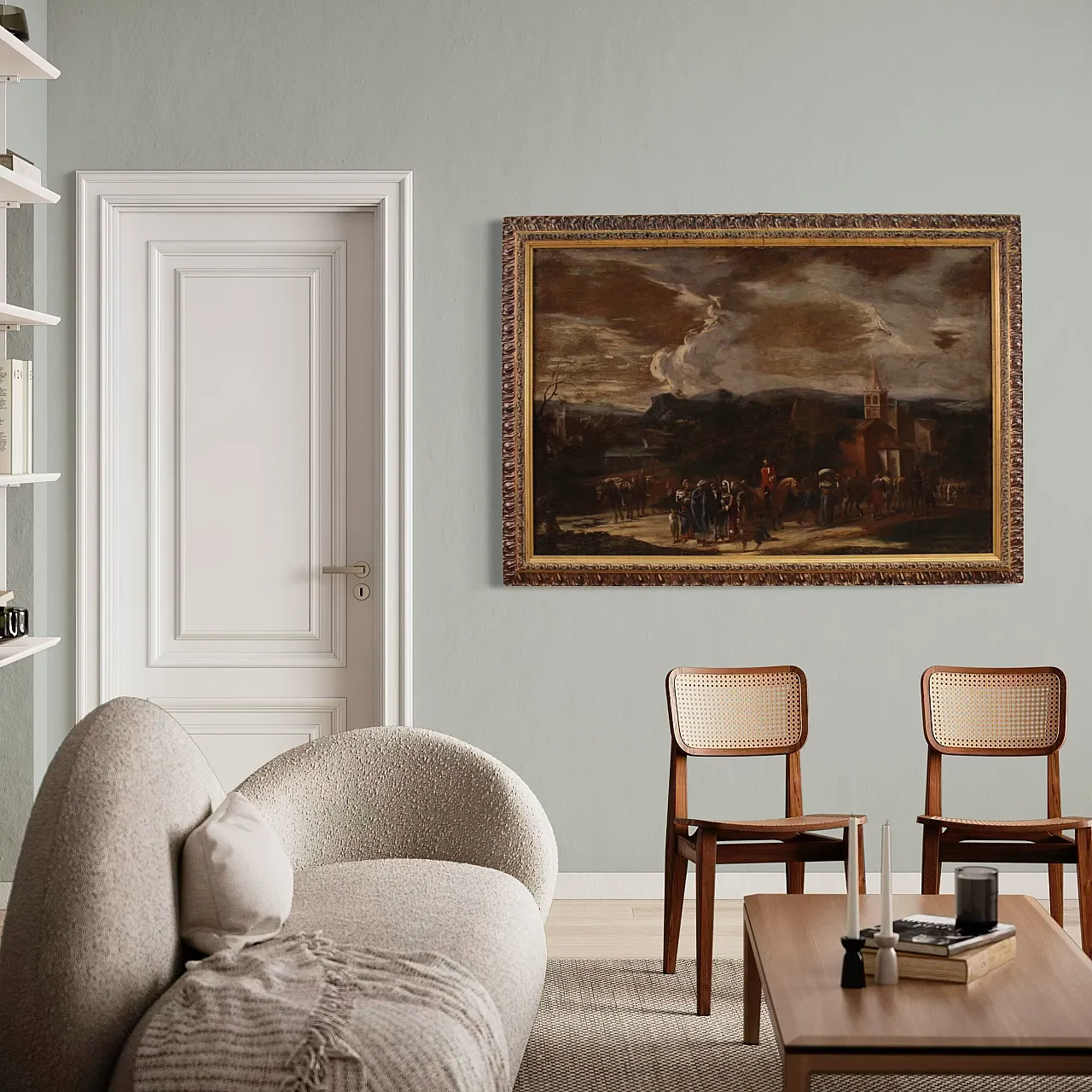 Landscape with figures, Italian oil painting, 18th century 13