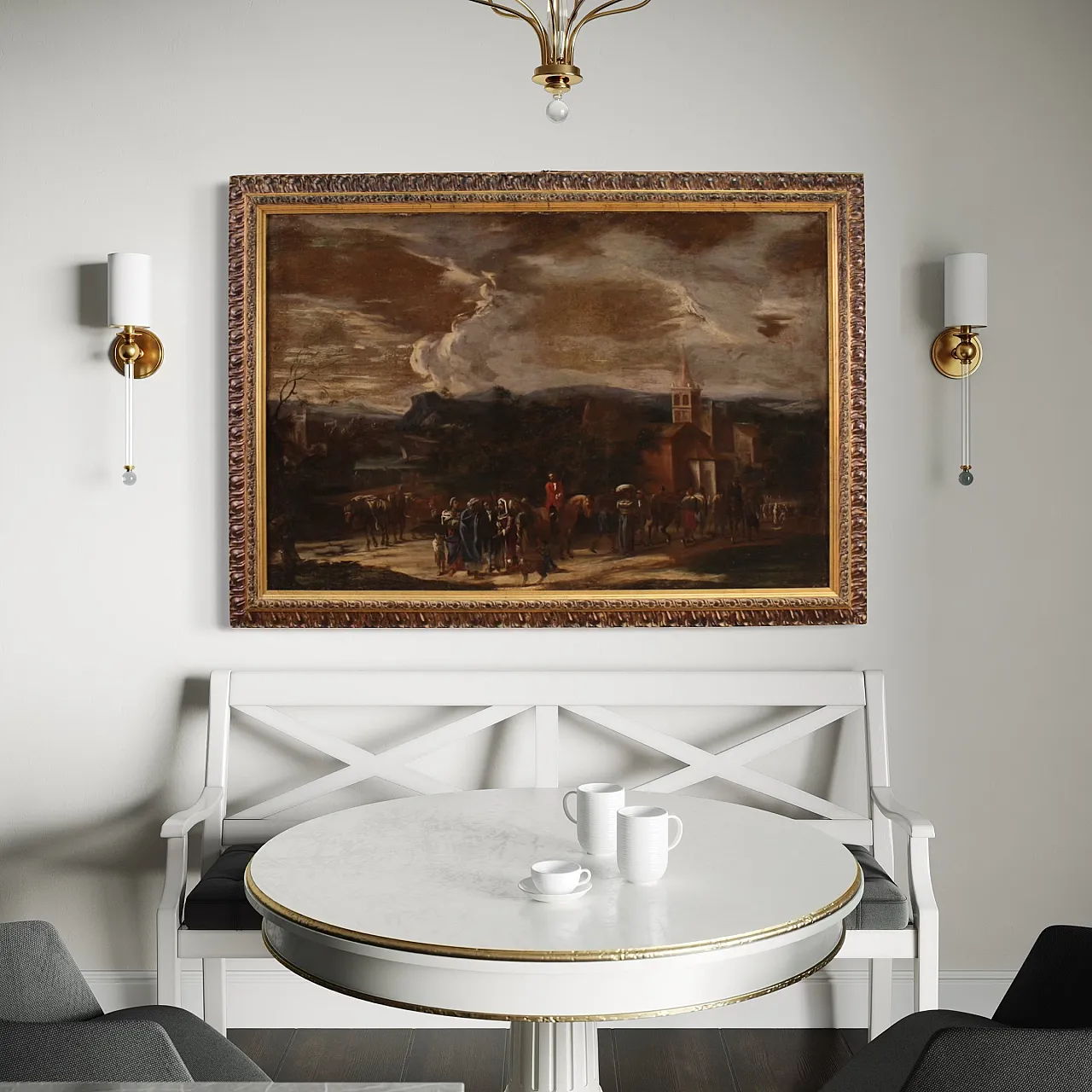 Landscape with figures, Italian oil painting, 18th century 14