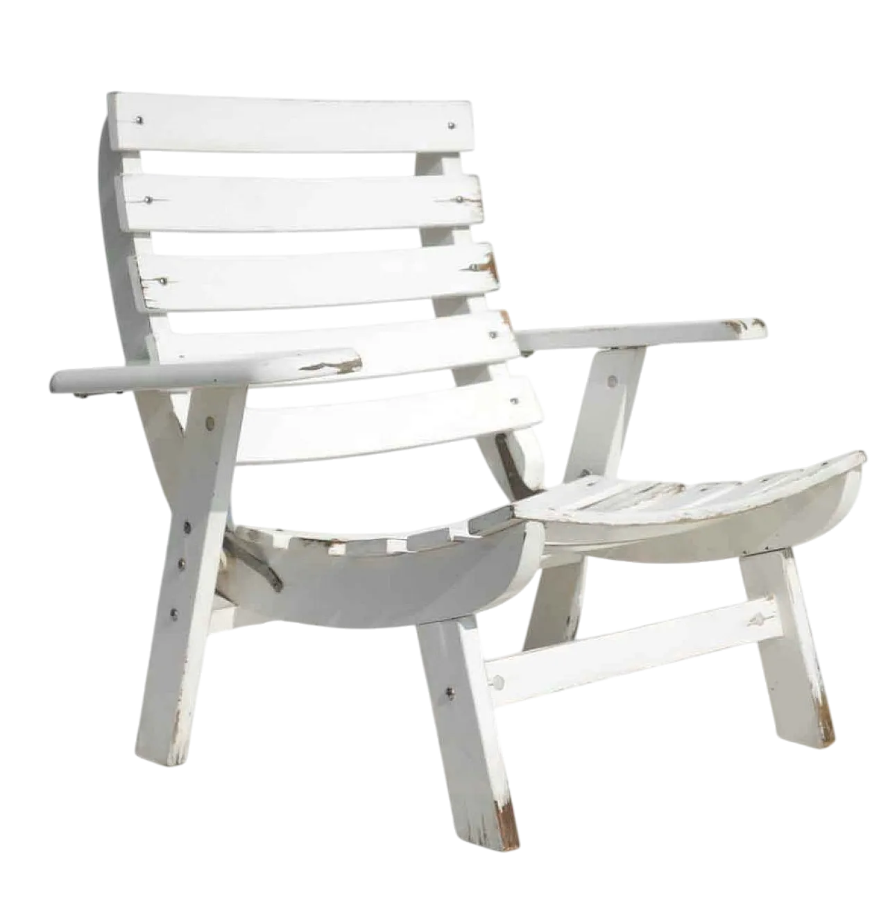 Poltrona da giardino pieghevole in legno bianco, anni '60 13