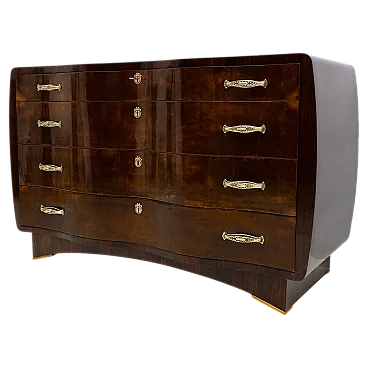 Cassettiera curvilinea in radice di Thuja in stile Art Déco, anni '30