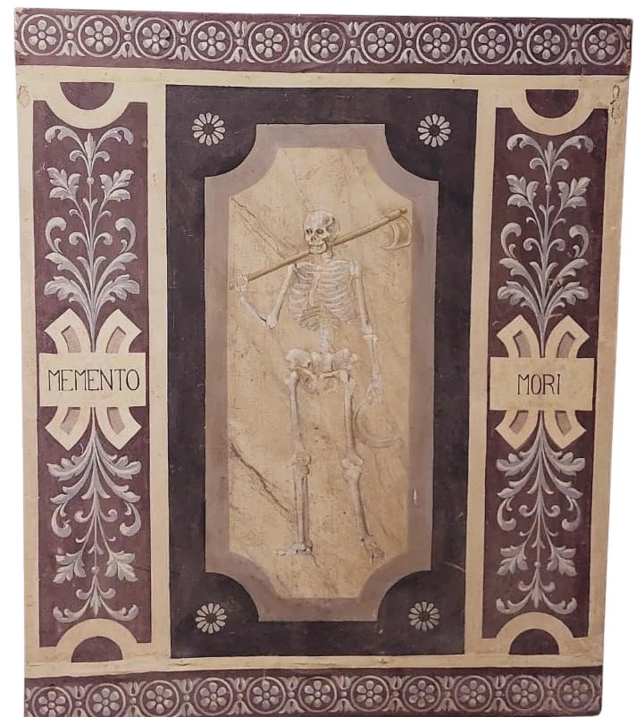 Memento Mori Grande scheletro dipinto a tempera su tela, '600 13