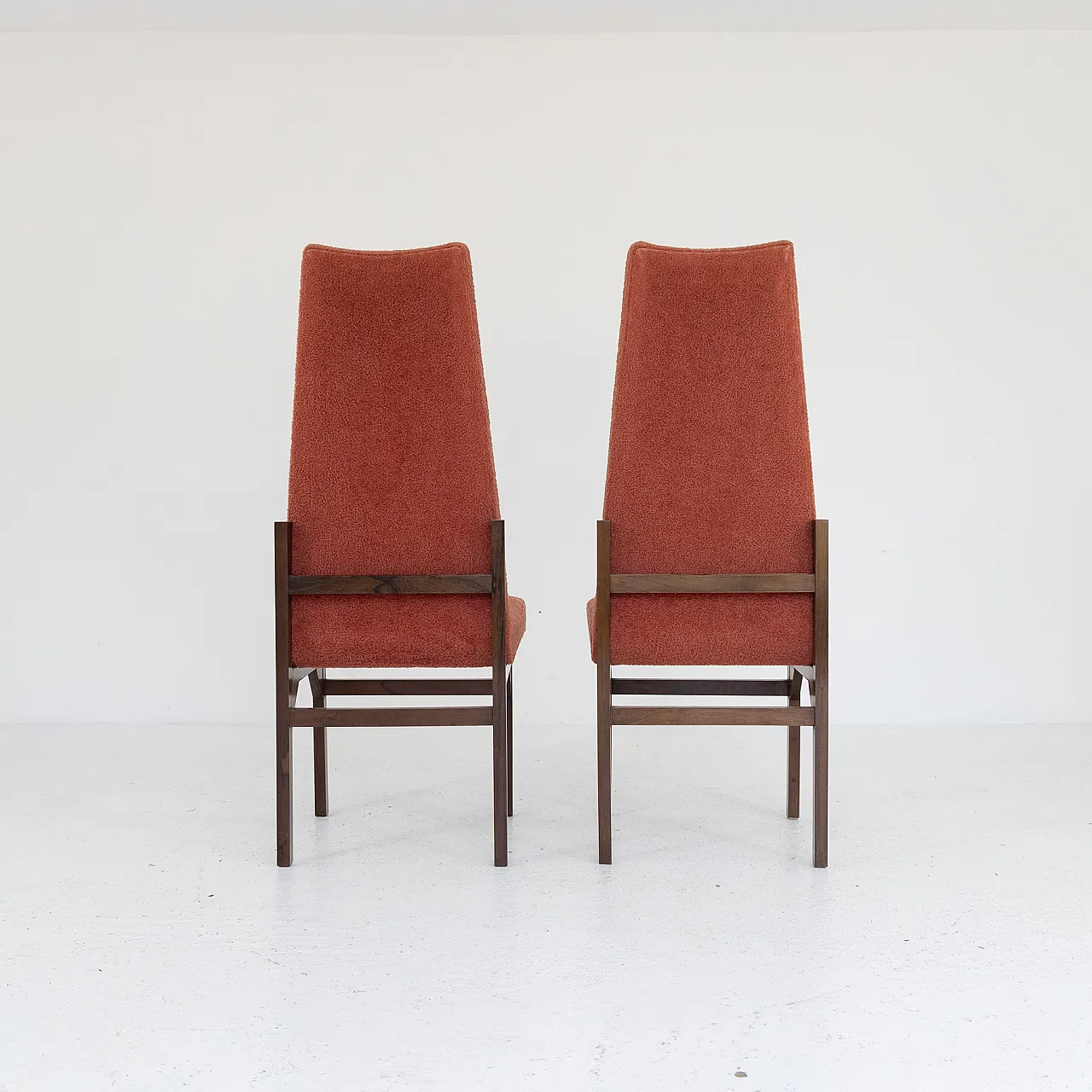 6 sedie in teak e bouclè rosso, anni '60 2