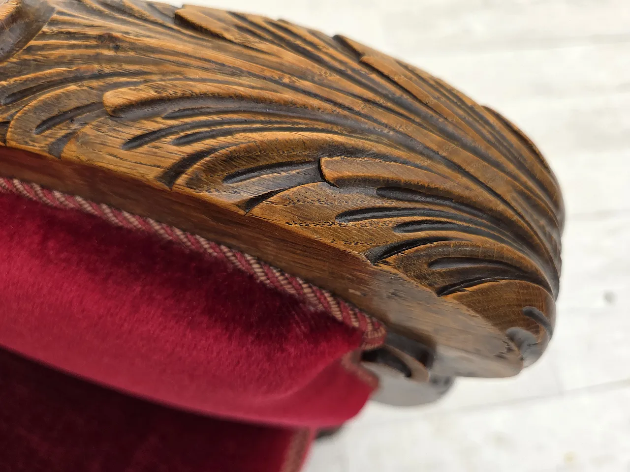 Danish relax chair, cherry-red velour, oak wood, 1960s 5