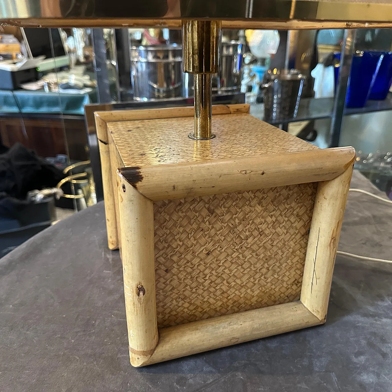 Bamboo and brass square table lamp by Gio Batta, mid 20th century 2