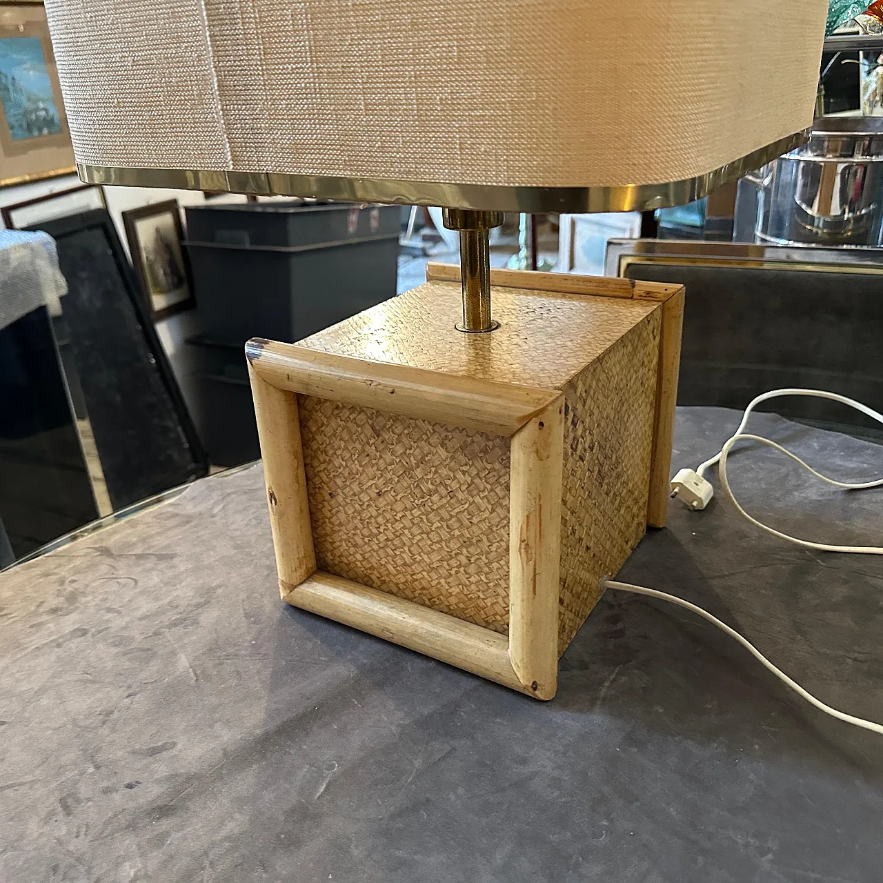Bamboo and brass square table lamp by Gio Batta, mid 20th century 3