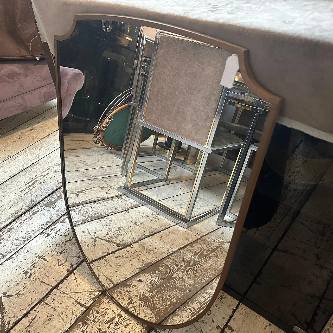 Specchio da parete a scudo in ottone di Gio Ponti, anni '50 3