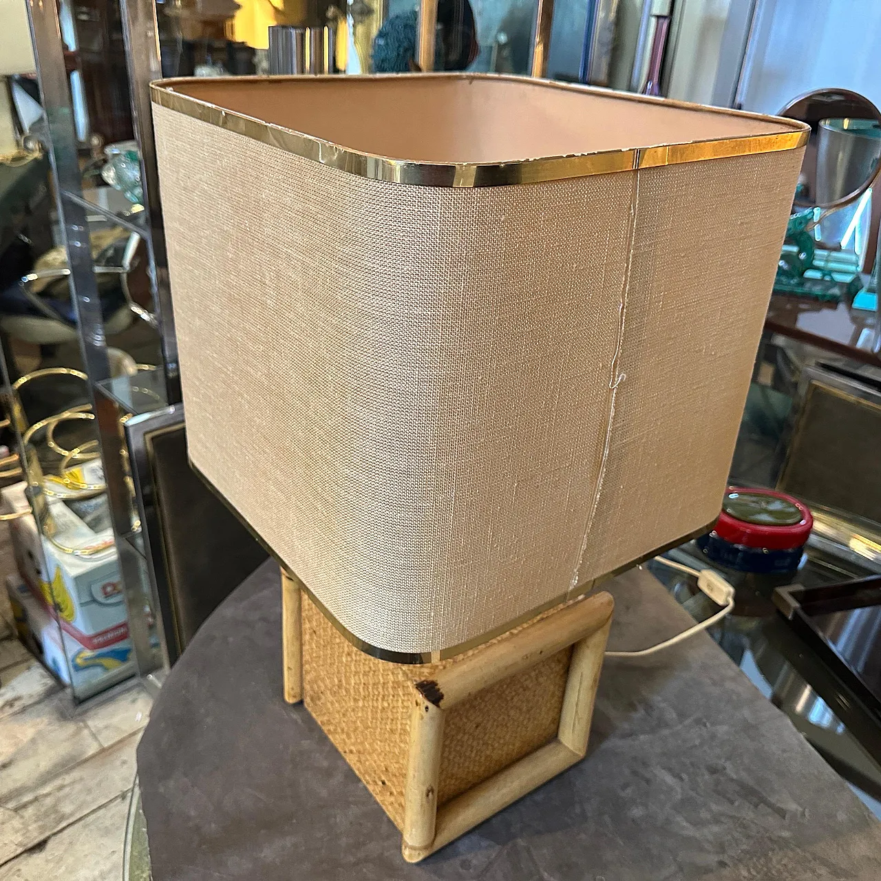 Bamboo and brass square table lamp by Gio Batta, mid 20th century 5