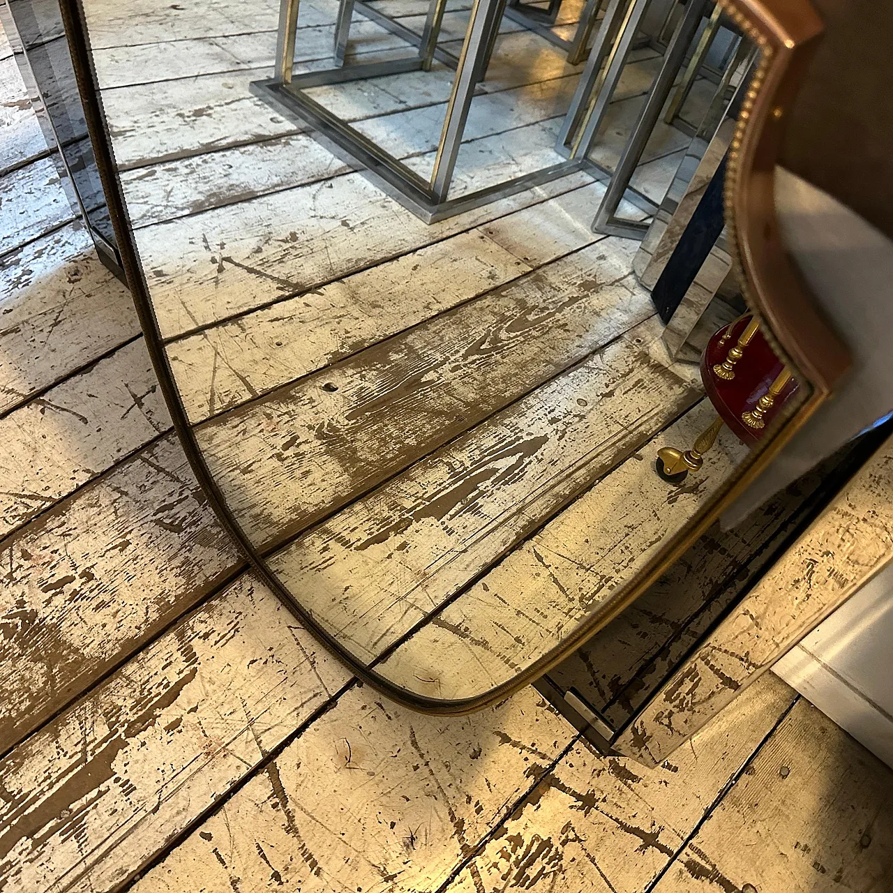 Specchio da parete a scudo in ottone di Gio Ponti, anni '60 6