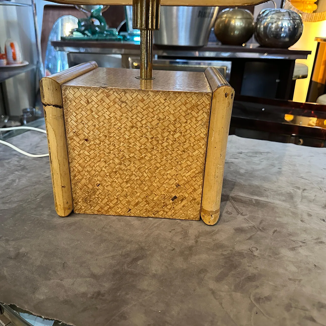 Bamboo and brass square table lamp by Gio Batta, mid 20th century 6