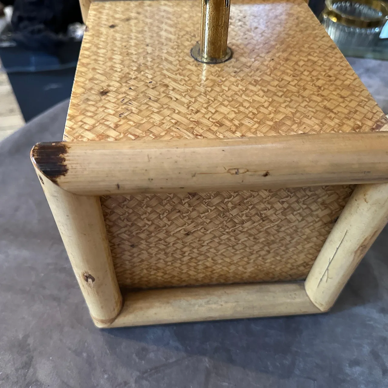 Bamboo and brass square table lamp by Gio Batta, mid 20th century 7