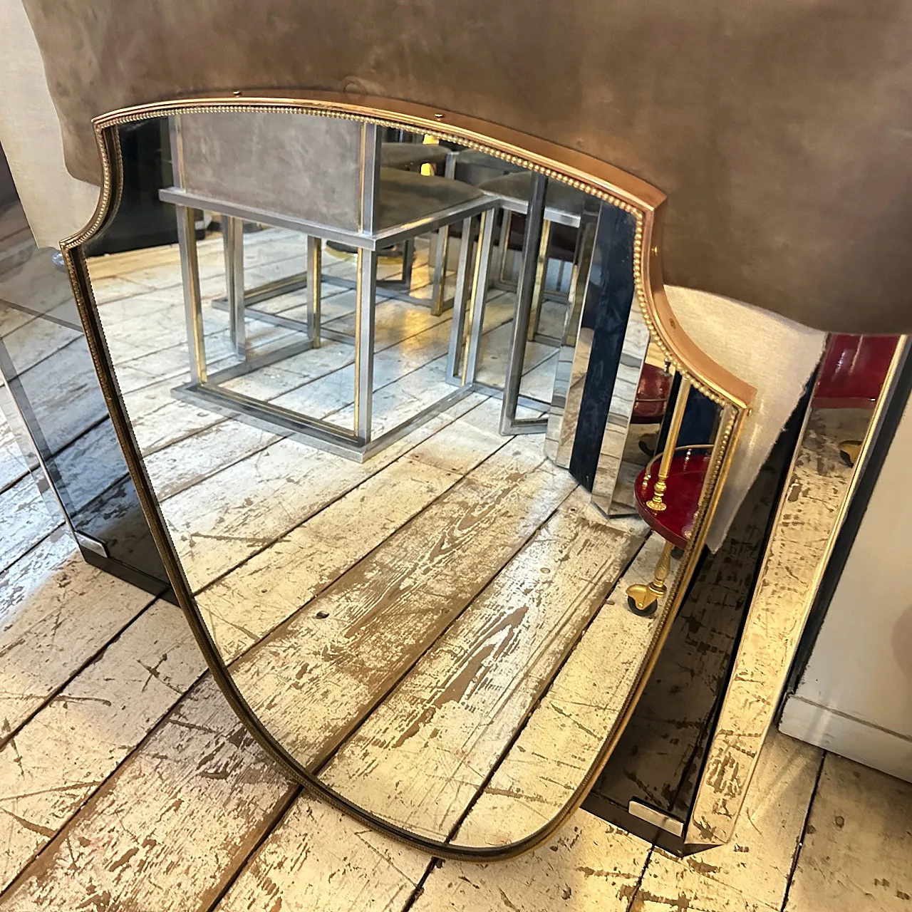 Specchio da parete a scudo in ottone di Gio Ponti, anni '60 8
