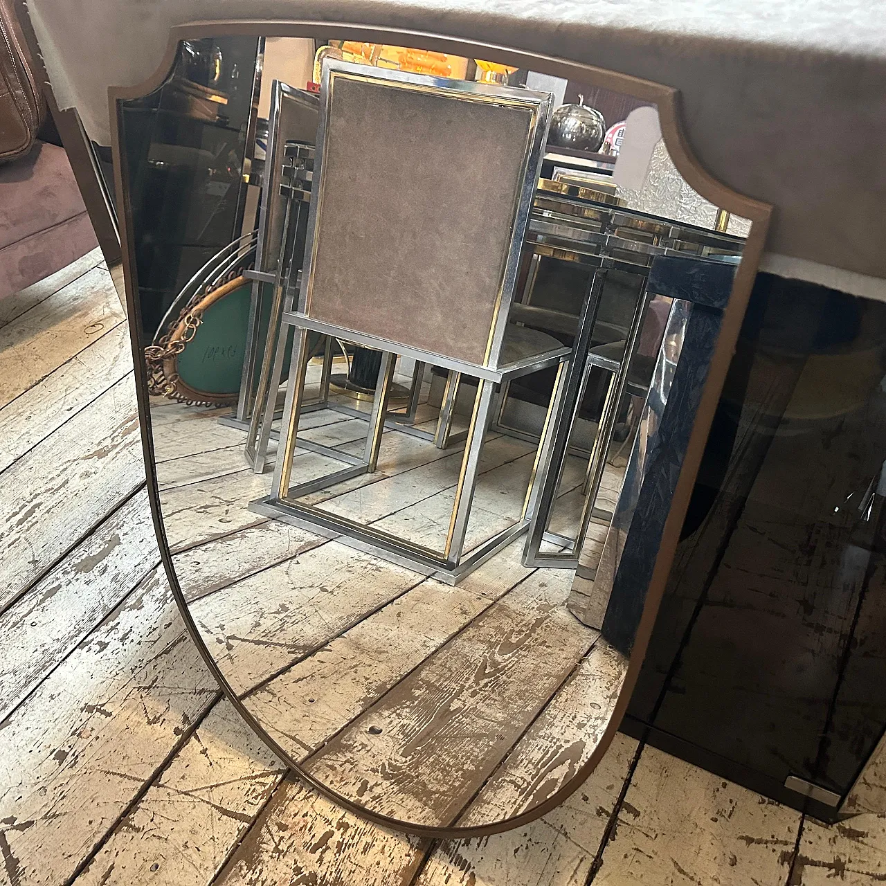 Specchio da parete a scudo in ottone di Gio Ponti, anni '50 9