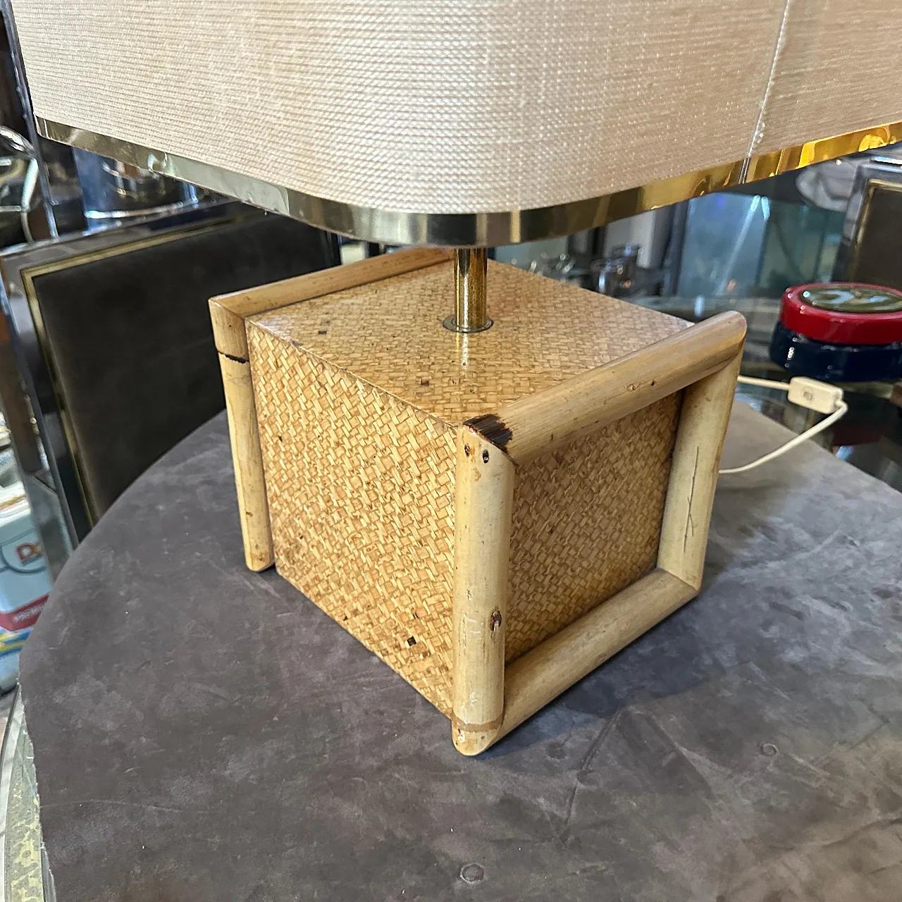 Bamboo and brass square table lamp by Gio Batta, mid 20th century 11