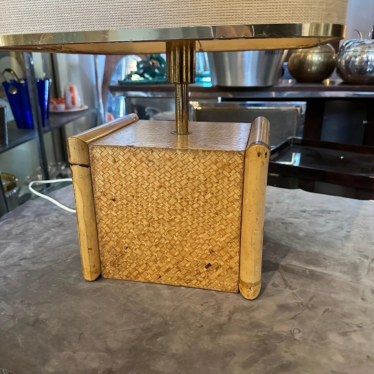 Bamboo and brass square table lamp by Gio Batta, mid 20th century 12