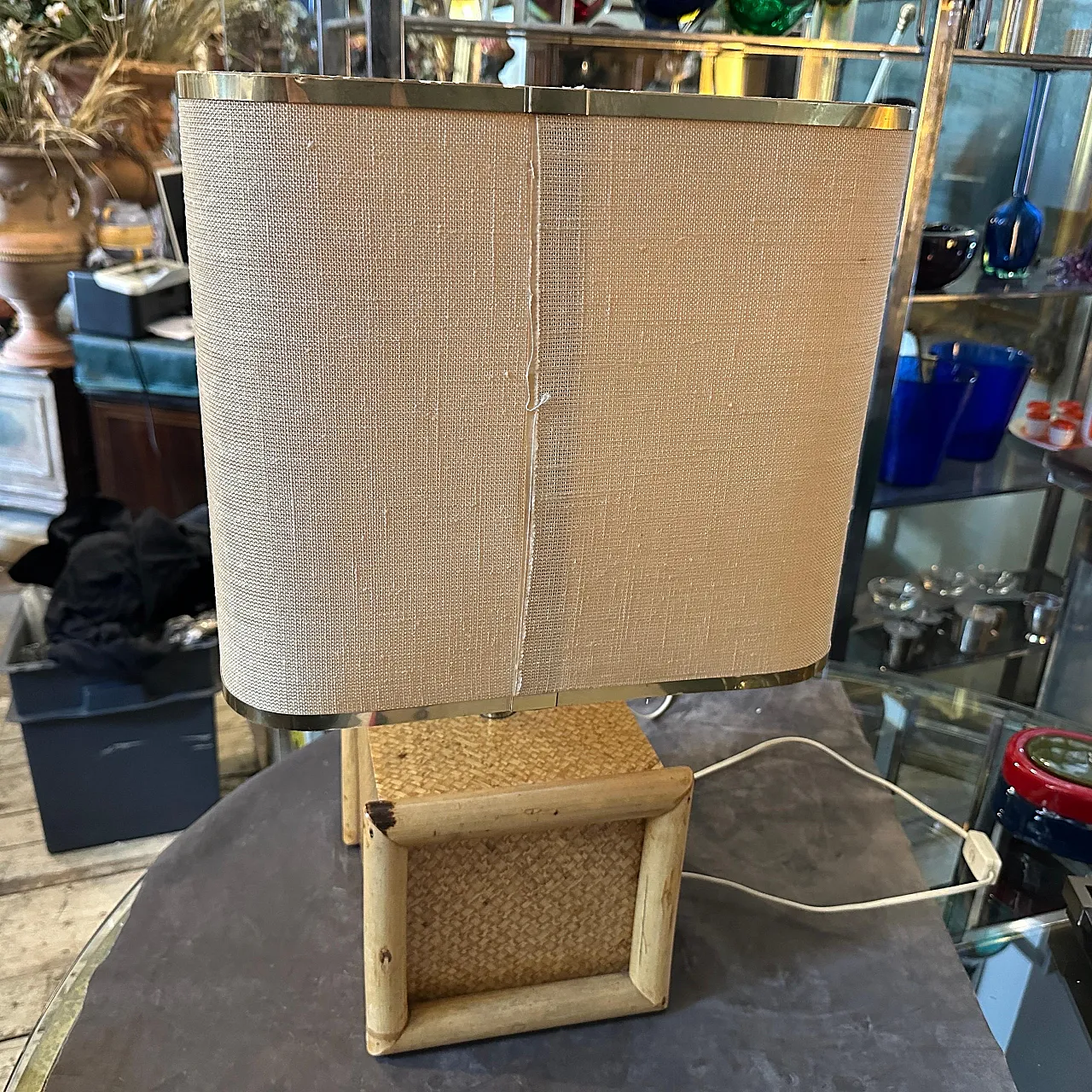 Bamboo and brass square table lamp by Gio Batta, mid 20th century 14