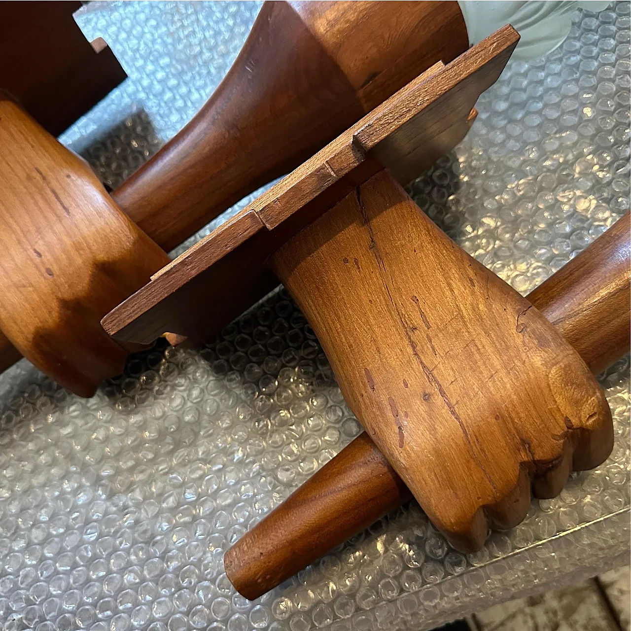 Pair of wall lamps in wood and glass, 1940s 18