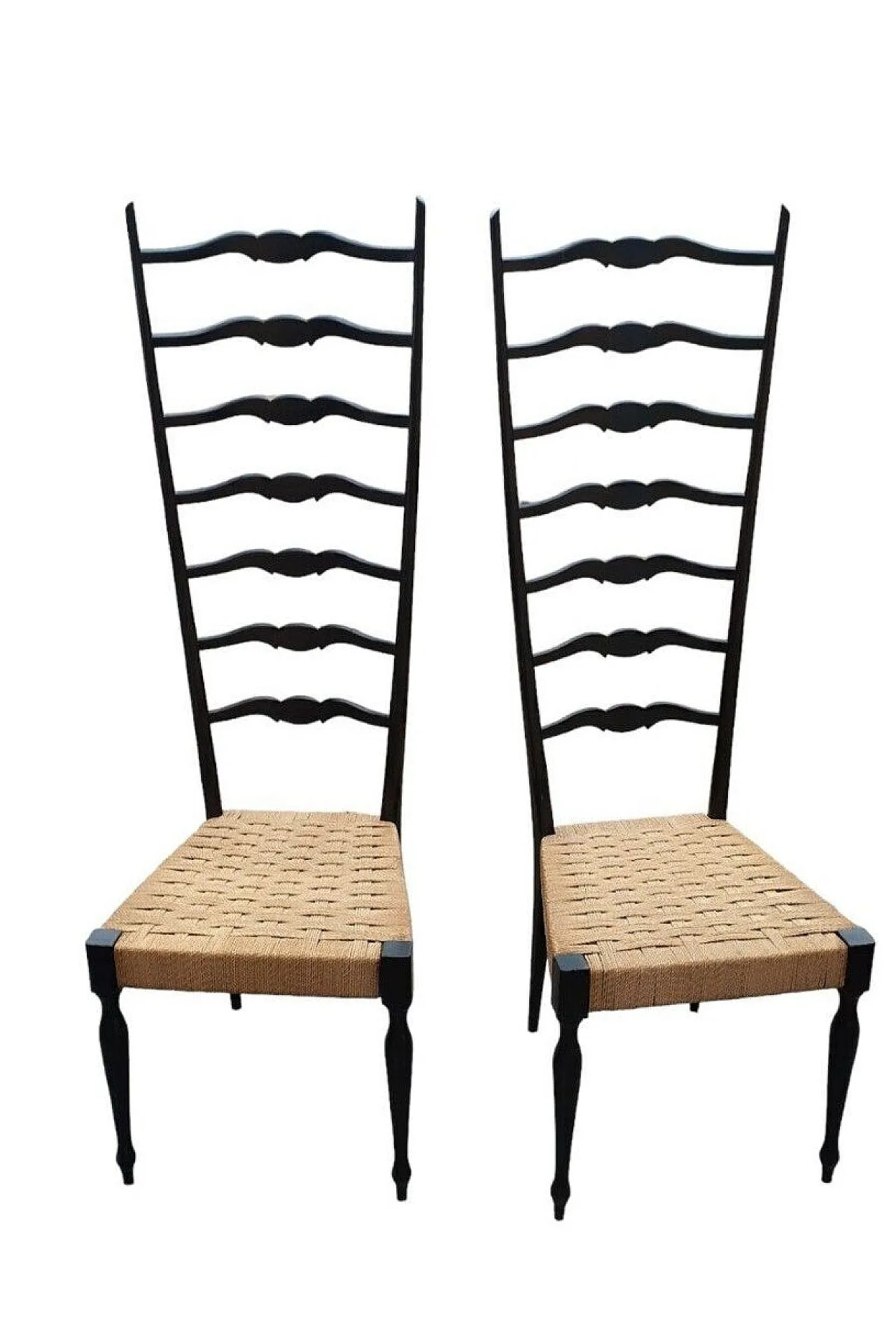 Pair of Chiavarine high-backed chairs, 1950s 1