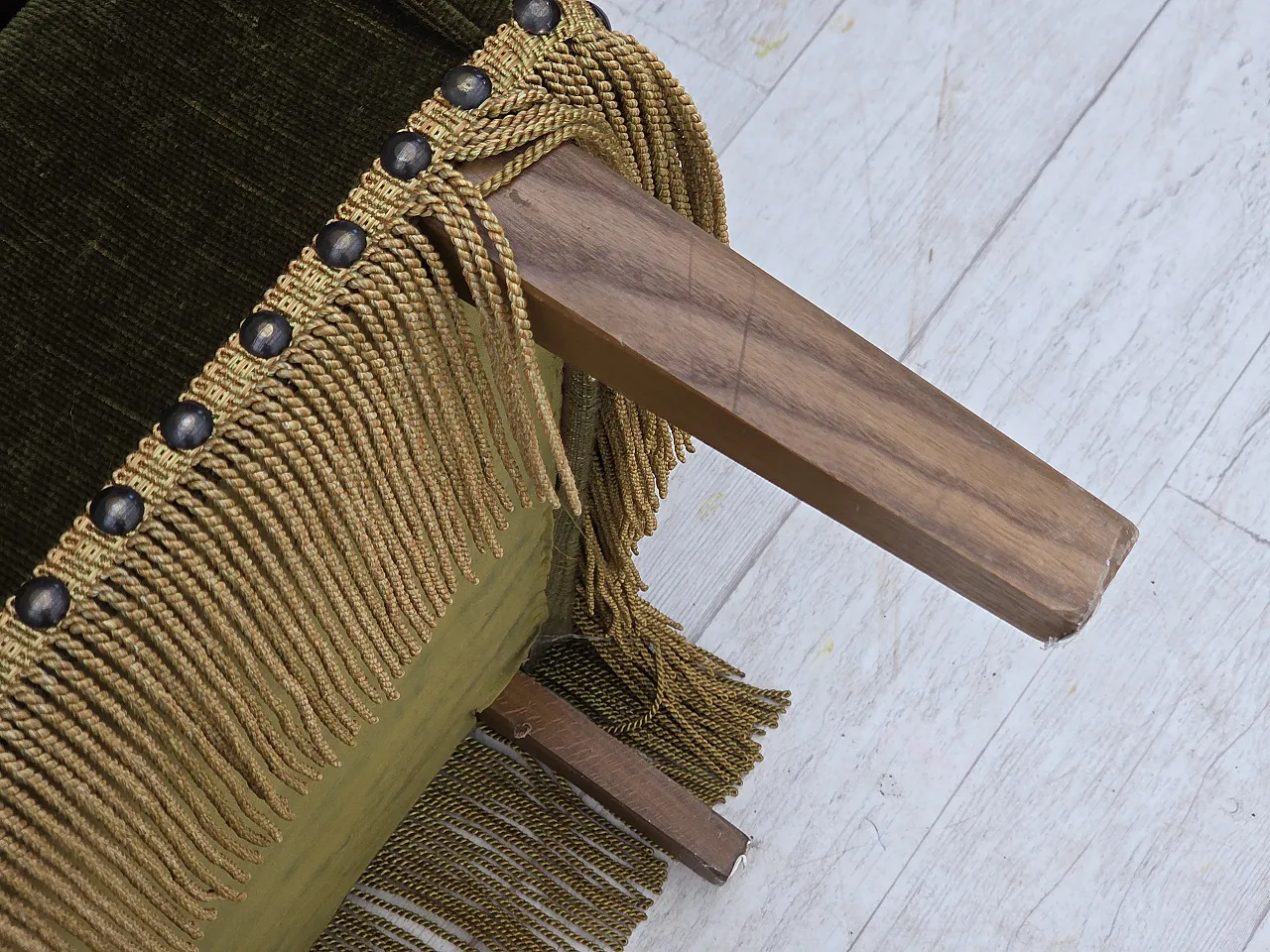 1970s, Danish 3-seater sofa, green furniture velour, ash wood legs. 19