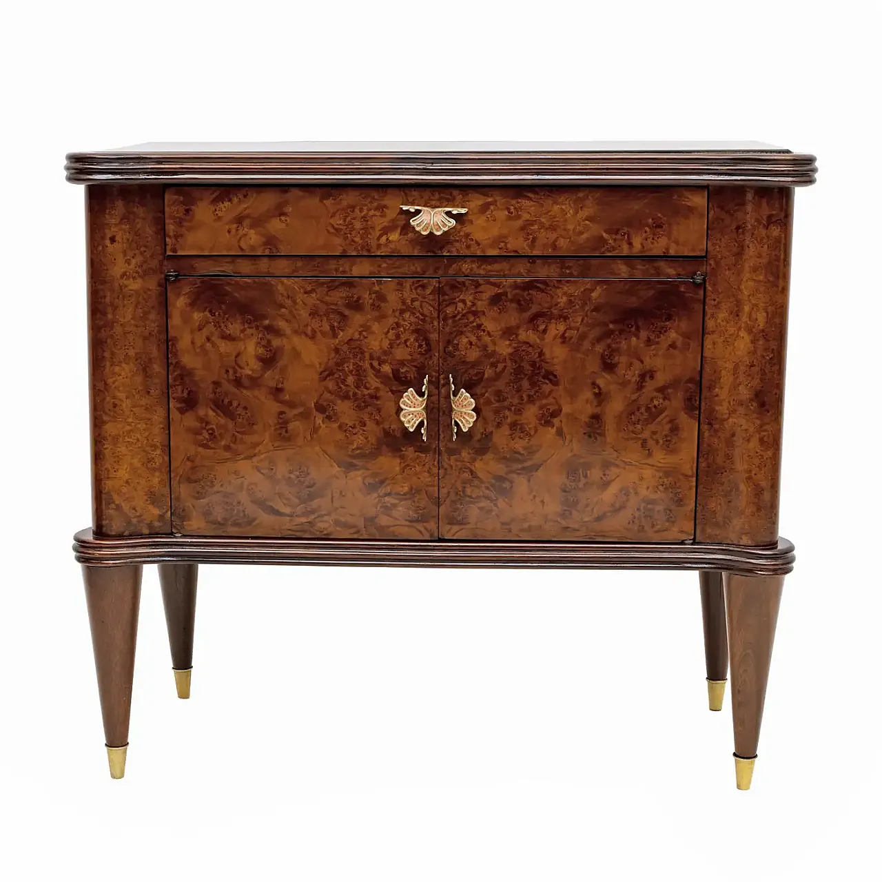 Coppia di comodini in noce e radice di Thuja, anni '50 2