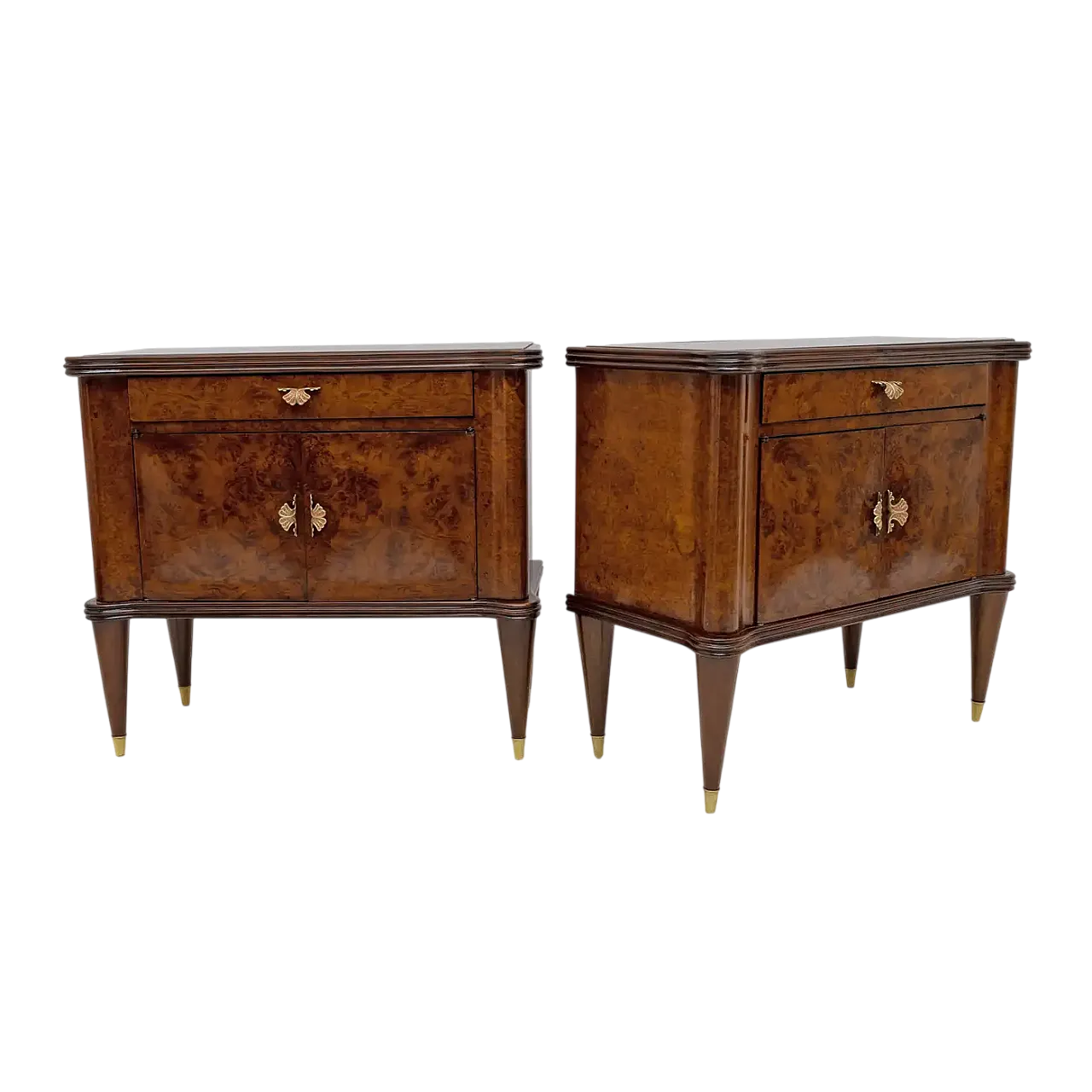 Coppia di comodini in noce e radice di Thuja, anni '50 13