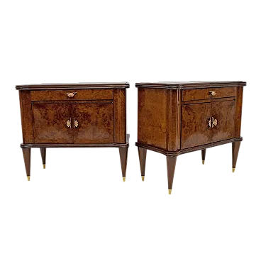 Coppia di comodini in noce e radice di Thuja, anni '50