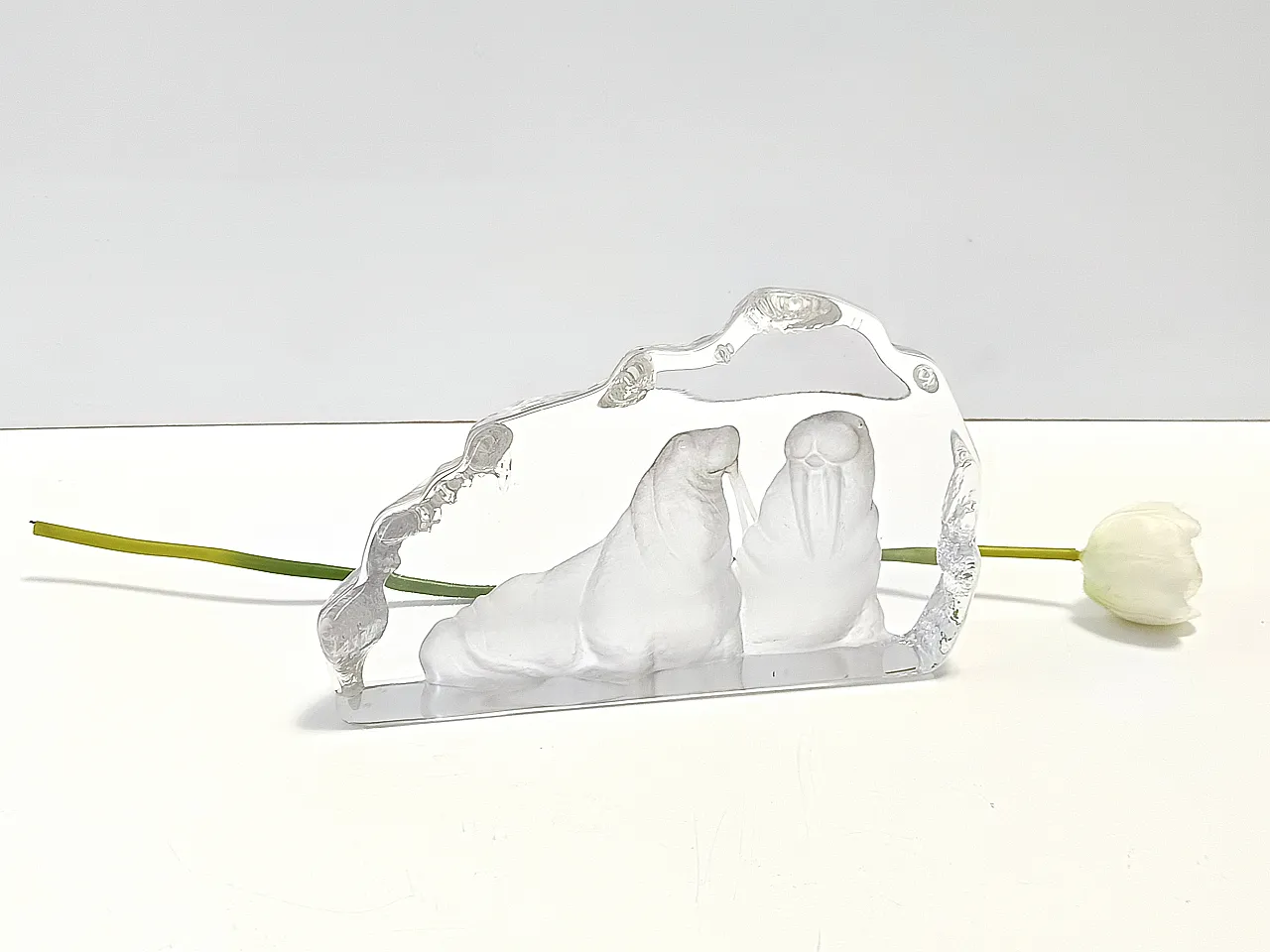 Etched lass with Walruses by Mats Jonasson for by Kosta Boda, 70s 9