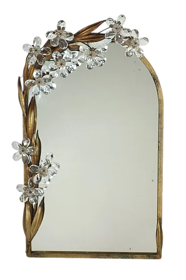 Specchio Flowers in vetro e metallo con lampada di Banci, anni '70