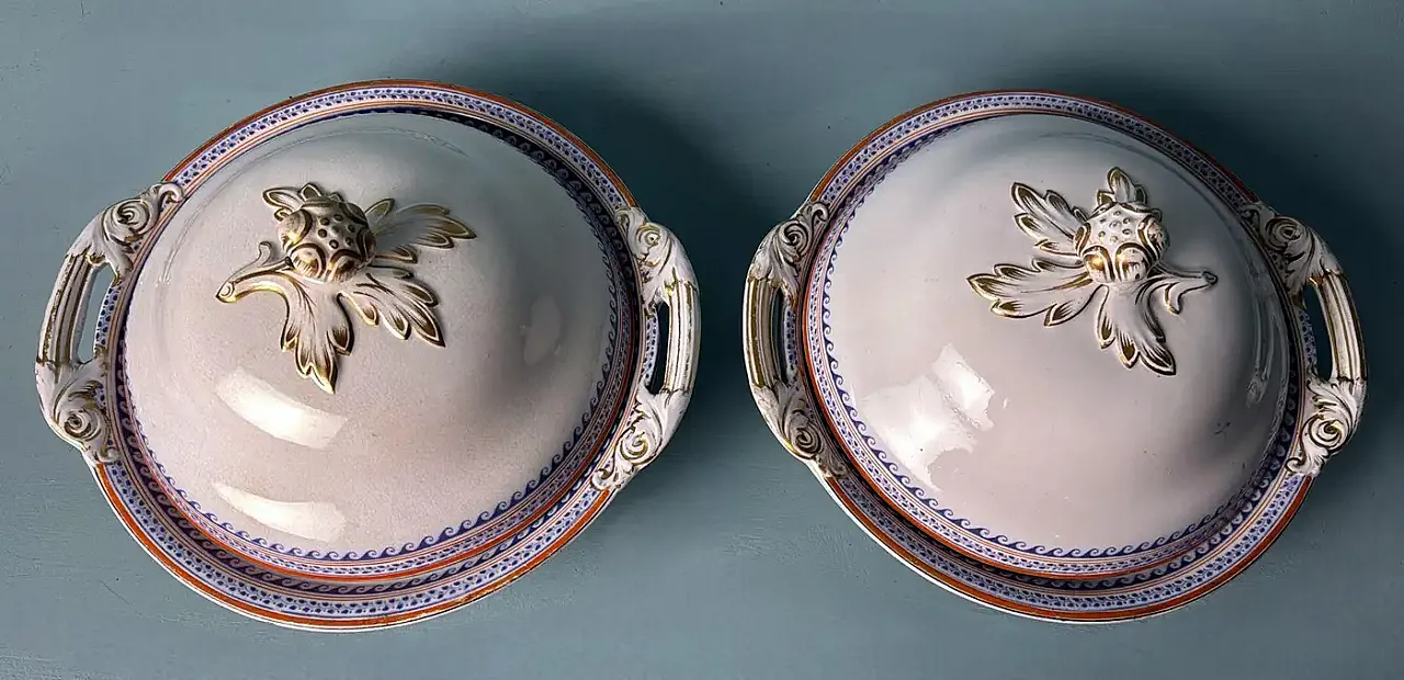 Coppia di zuppiere in porcellana inglese vittoriana, metà '800 3