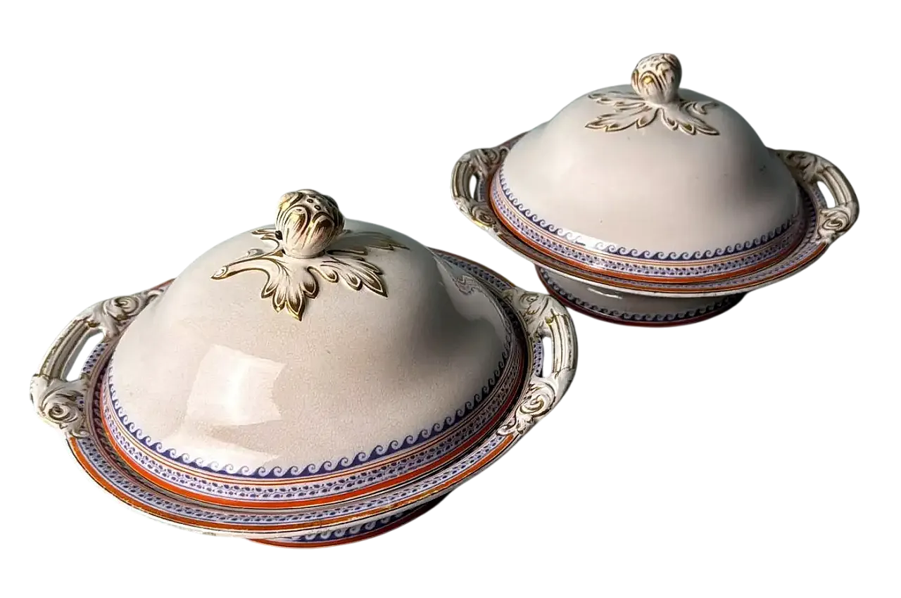 Coppia di zuppiere in porcellana inglese vittoriana, metà '800 20
