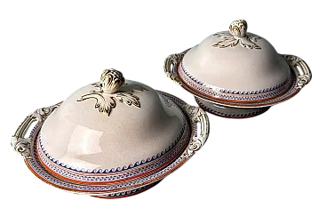 Coppia di zuppiere in porcellana inglese vittoriana, metà '800