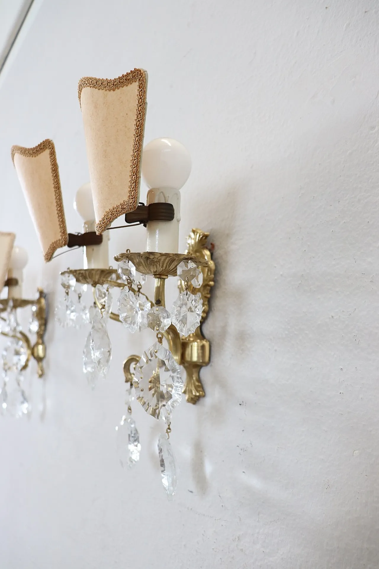 Coppia di appliques in bronzo e gocce, anni '80 7