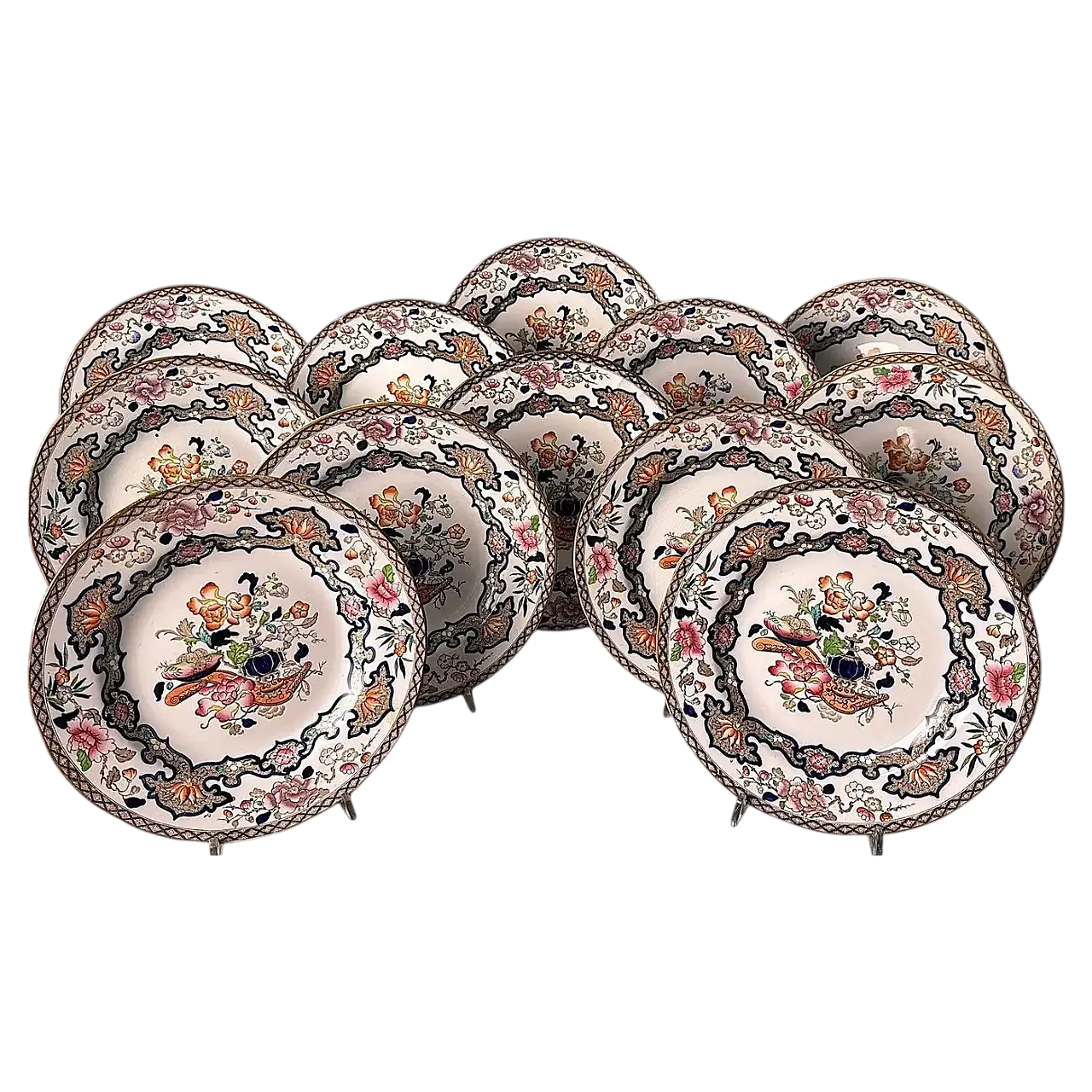 12 hand-painted English serving dishes, early 20th century 21